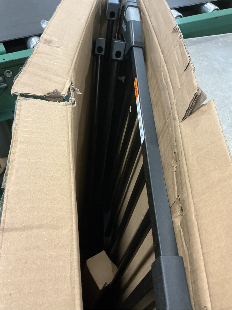 Condition photo showing As Is for Babelio 36" Tall Auto Close Baby Gate with Small Cat Door, 29-43" Metal Cat Gate for Doorway, Stairs, House. Easy Walk Thru Dog Gate with pet Door, Includes 4 Wall Cups and 3 Extension Pieces, Black Black 29-43" Wide, 36" Tall