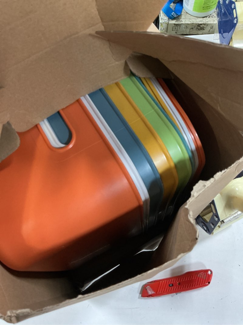 Condition photo showing Good Condition for Similar 6 Pack Colorful Storage Bins with Lids for Shelves, Classroom Storage Bins, Stackable Colored Bins, Plastic Storage Containers with Lids for Organizing, Storage Boxes for Craft, Art Supplies