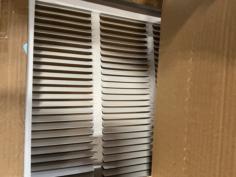 Condition photo showing As Is for 20x16 return air grille [duct opening size],return air vent cover for wall or ceiling,steel return air filter grilles removable face/door for 1 inch filters (20"wx16"h[duct opening])