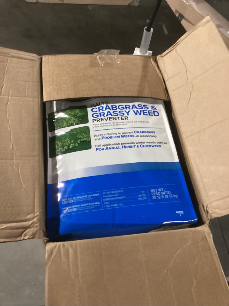 Condition photo showing Good Condition for scotts halts crabgrass & grassy weed preventer, pre-emergent weed killer for lawns, 10,000 sq. ft., 20.12 lbs. 10,000 sq ft