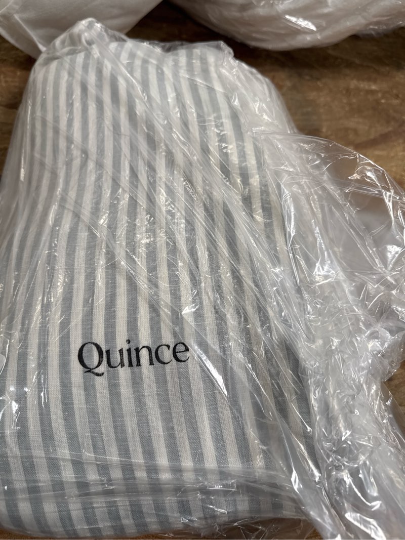 Condition photo showing Good Condition for european linen stripe duvet cover set, queen, mist/white stripe