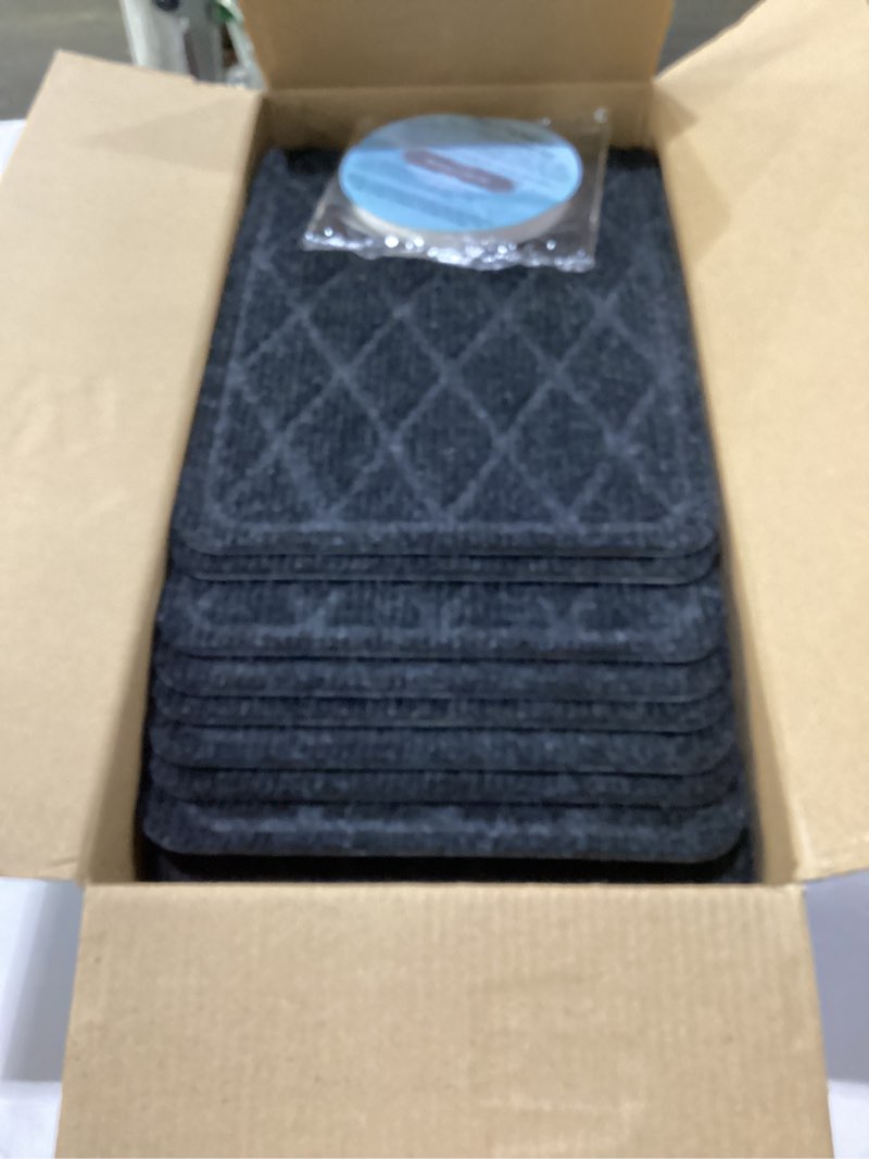 Condition photo showing New/Like New for non slip stair treads for wooden steps,15 pack 8" x 30" stairs carpet treads indoor with reusable peel and stick adhesive for kids elders and pets,polyester tpr backing 8" x 30" black-1 15