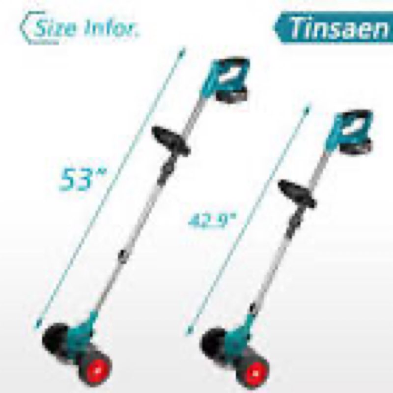 2 x battery 6.0ah cordless grass trimmer electric weed wacker with wheels grass trimmer kit, 48vf blue lawn edger mower set brush cutter li-ion battery operated for garden yard pruning