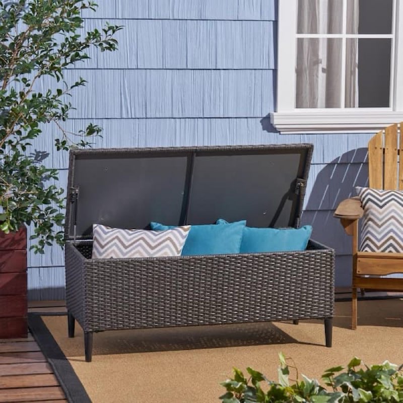1-Piece Patio 56 Gal. Rattan Outdoor Storage Bench 62262.00GRY