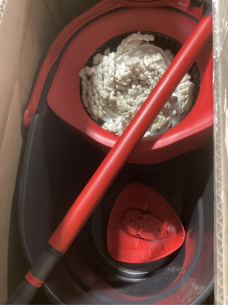 Condition photo showing As Is for O-Cedar EasyWring Microfiber Spin Mop, Bucket Floor Cleaning System, Red, Gray, Standard Easywring Spin Mop & Bucket