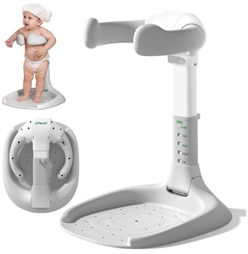 baby shower stand, adjustable 5 levels height baby shower standing support, foldable standing toddler bathtub, bath seat for babies 6 months & up, ideal gift for infants 6-24 months