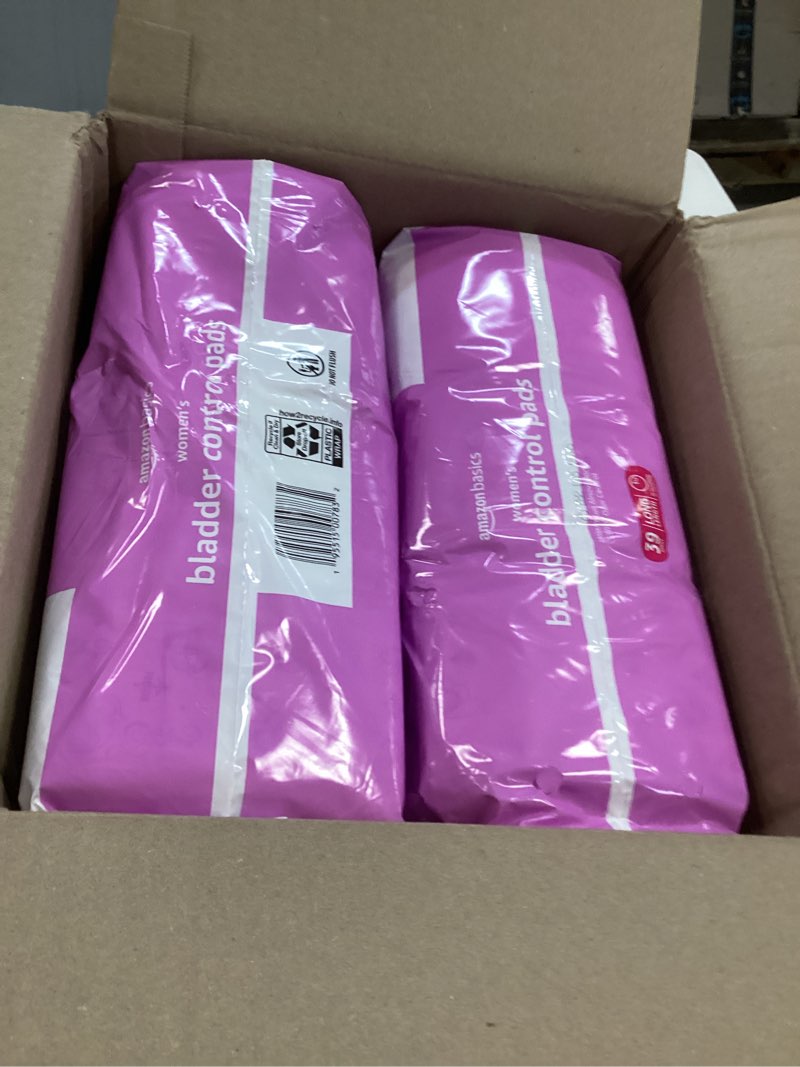 Condition photo showing Good Condition for Amazon Basics Incontinence Pads for Women Long, Bladder Control, Postpartum, Maximum Absorbency, Unscented, 78 Count (2 Packs of 39) Maximum (78 Count) 78