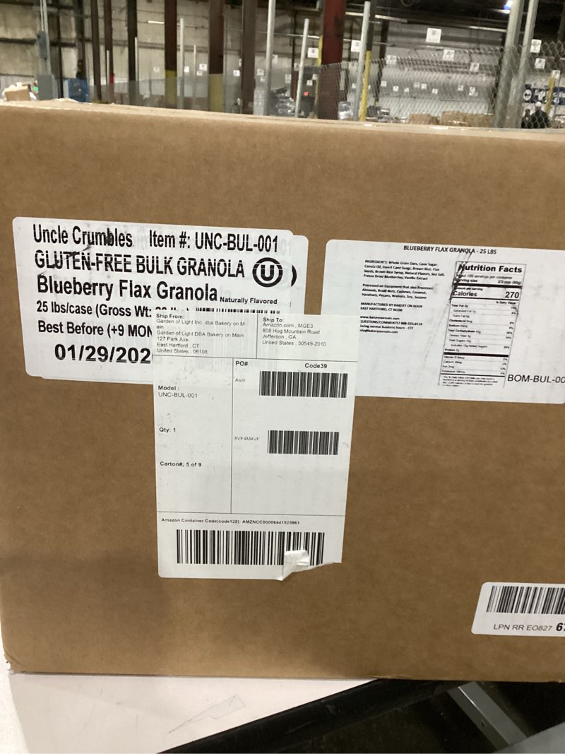 Uncle crumbles blueberry flax granola 25lbs
