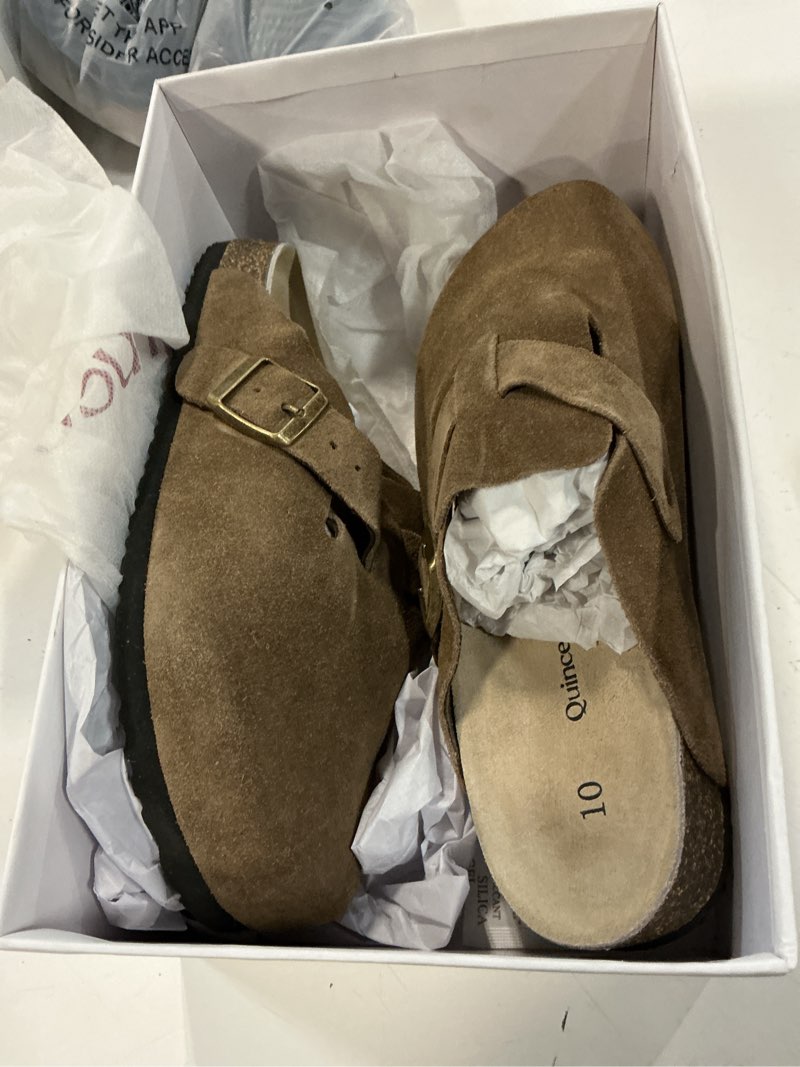 Condition photo showing Good Condition for quince water repellent suede clog mule, 10, cafe