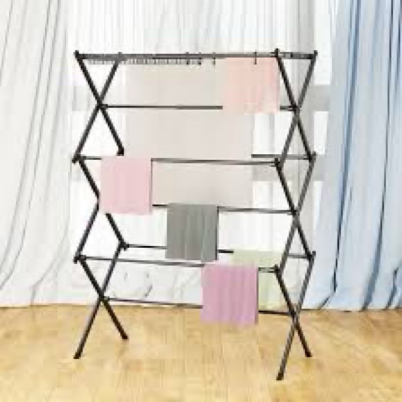 KeingGcopr Clothes Drying Rack Foldable, Metal Laundry Drying Rack, with Height-Adjustable Wings, Sp