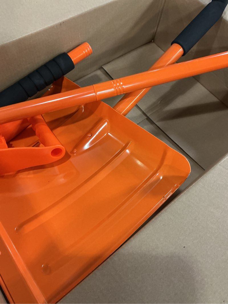 Condition photo showing Good Condition for Heavy Duty Snow Shovel for Driveway 67 Inch Snow Shovel with Ergonomic Labor-Saving Handle Tool, Snow Removal with Large Scoop Shovel for Outdoor Car Yard, Orange