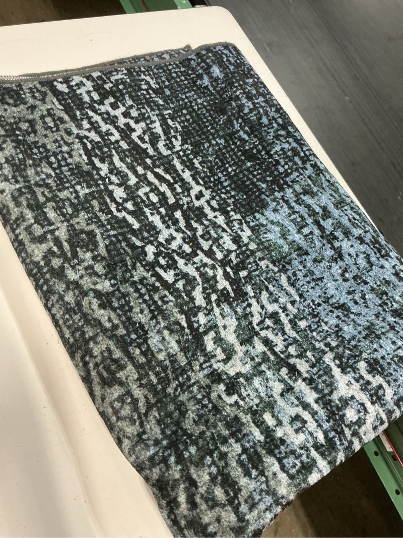 Condition photo showing As Is for rugsure washable area rug - 1/6 thick - stain & water resistant non-slip - resistant rug for living room, bedroom, nursery, pet & child friendly, vintage charm area rugs (darkgrey+bule, 4' x 6') depth-darkgrey+bule 4' x 6' (rectangular)