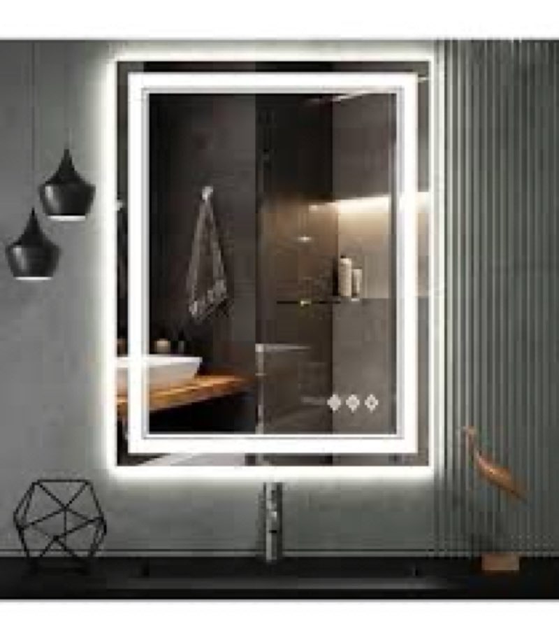 InfiniGlass 32"x30" LED Bathroom Mirror with Anti-Fog, Stepless Dimmable Lights, 3 Color Modes, Shat
