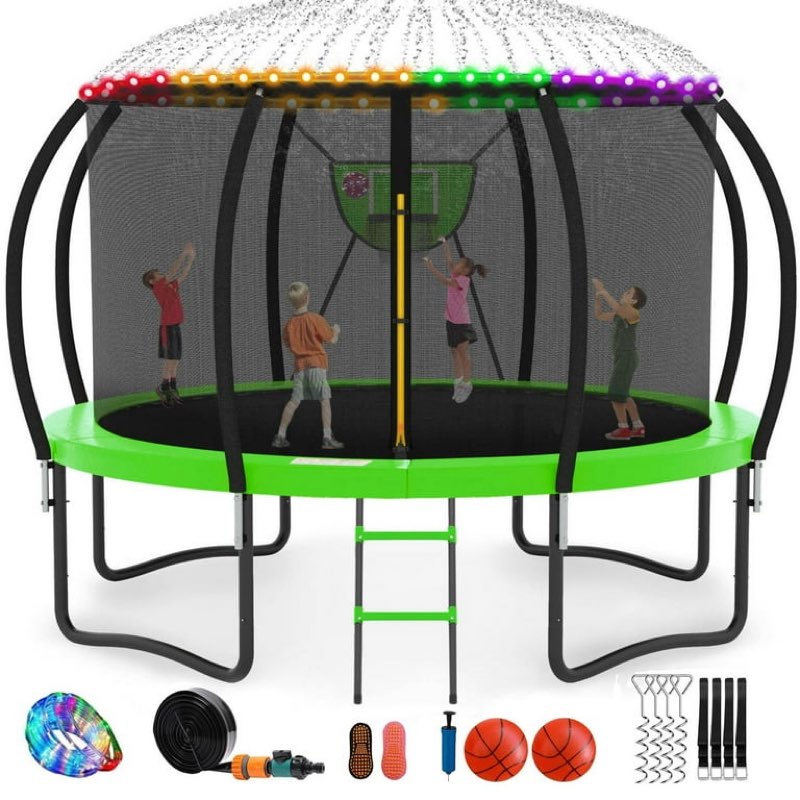 GVDV 14' Outdoor Trampoline, Backyard Recreational Pumpkin Trampoline for Kids