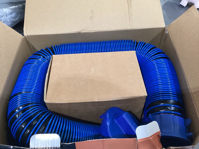 Condition photo showing New/Like New for dumpman rv sewer hose 15 ft, sewer hose for rv camper rv, sewer hose kit with swivel fitting - includes 90 degree clear view sewer adapter, and 2 storage caps 15ft