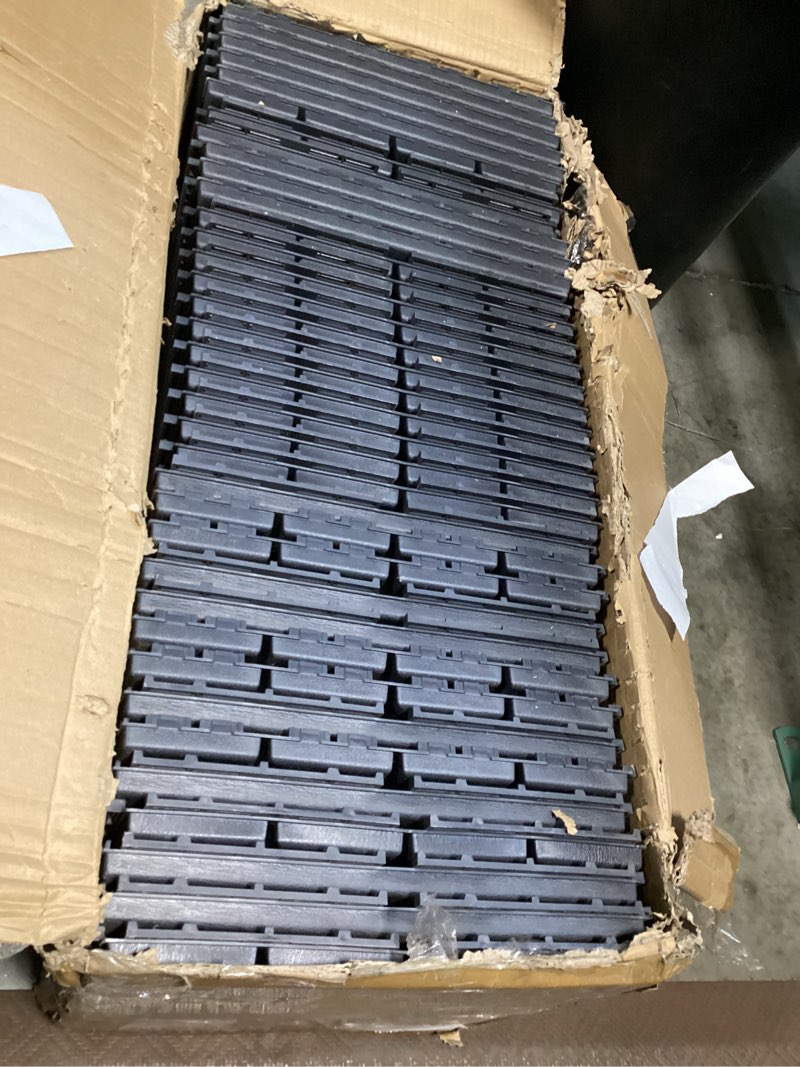 Condition photo showing Good Condition for 36 sq. ft plastic interlocking deck tiles, 36 pack,12"x12" waterproof outdoor flooring all weather use, patio floor decking tiles for porch poolside balcony backyard, dark grey 36 grey