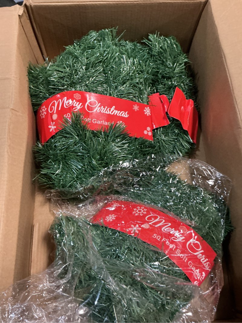 Condition photo showing New/Like New for Zhuqing 3 Pack 50 Feet Green Plastic Soft Artificial Christmas Garland for Indoor/Outdoor Decoration
