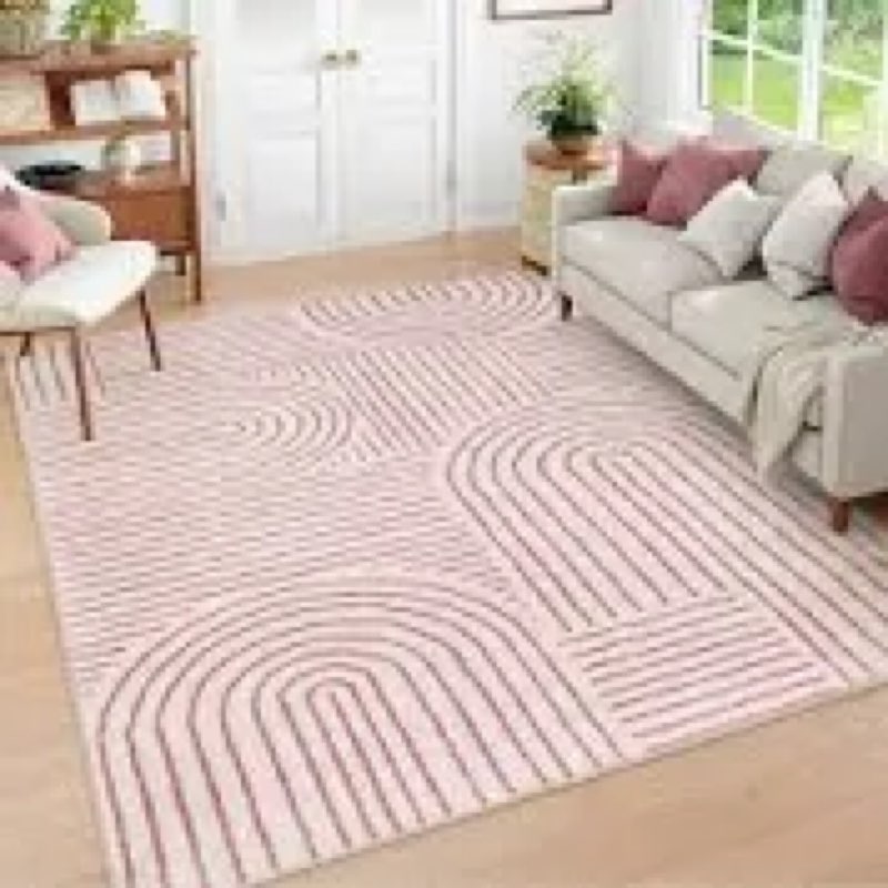 Lahome Abstract 8x10 Area Rugs, Soft Pink 8x10 Rugs for Living Room Bedroom Girls, Ultra-Thin Non-Sh