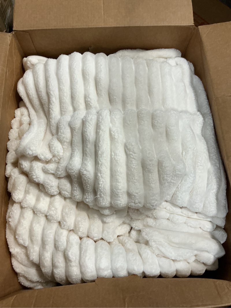 Condition photo showing As Is for bedelite fleece california king comforter set -super soft & warm fluffy cream white bedding, luxury 