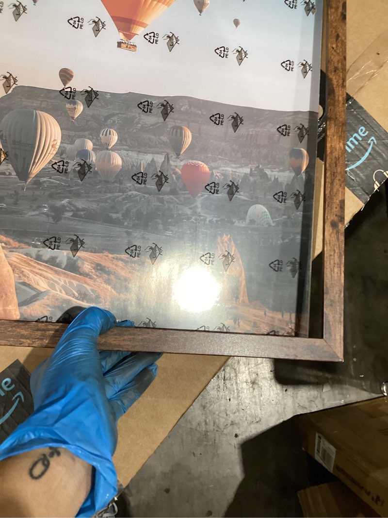 Condition photo showing As Is for 16x24 picture frame for wall hanging, wood 16 x 24 frame 40x60 cm poster photo frame for wall horizontally or vertically, deep brown, 1 pack 1 16x24 inch