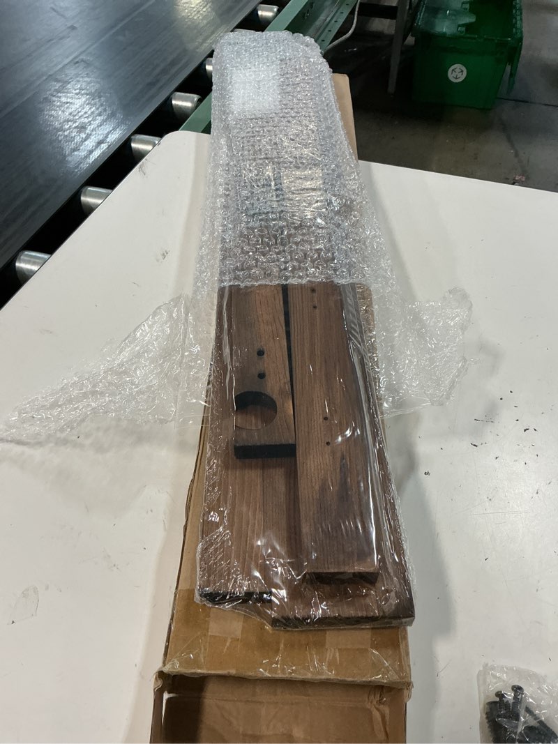Condition photo showing New/Like New for ambird coat rack wall mount with shelf, 28.9 inches coat hooks wall mounted with 5 hooks, hat wall hooks for hanging in entryway, living room, bathroom, bedroom (brown, 28.9 * 4.5 inches)