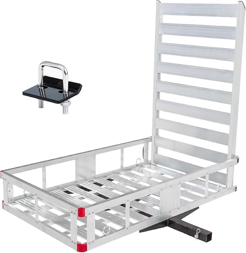 MaxxHaul 50945 50 inch x 29.5 inch Trailer Hitch Mount Aluminum Mobility Carrier with 47 inch Ramp and Hitch Tightener for RV Trucks SUV Vans Cars - 500 lb. Capacity