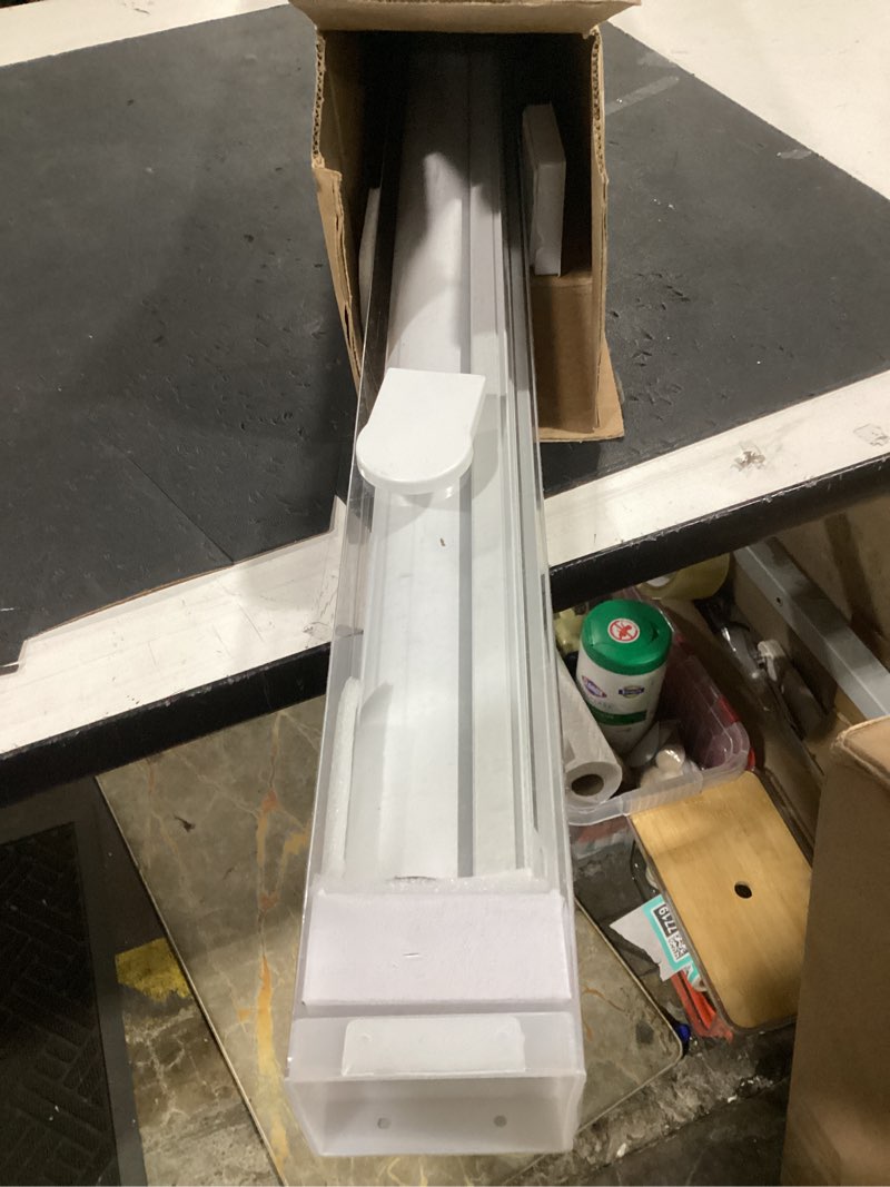 Condition photo showing As Is for shademoon blackout cordless roller shades for indoor windows,room darkening blind with spring system pull down,thermal insulated uv block fabric,home office (100% blackout, white,44" w x 72" h) r-white 44"w x 72"h