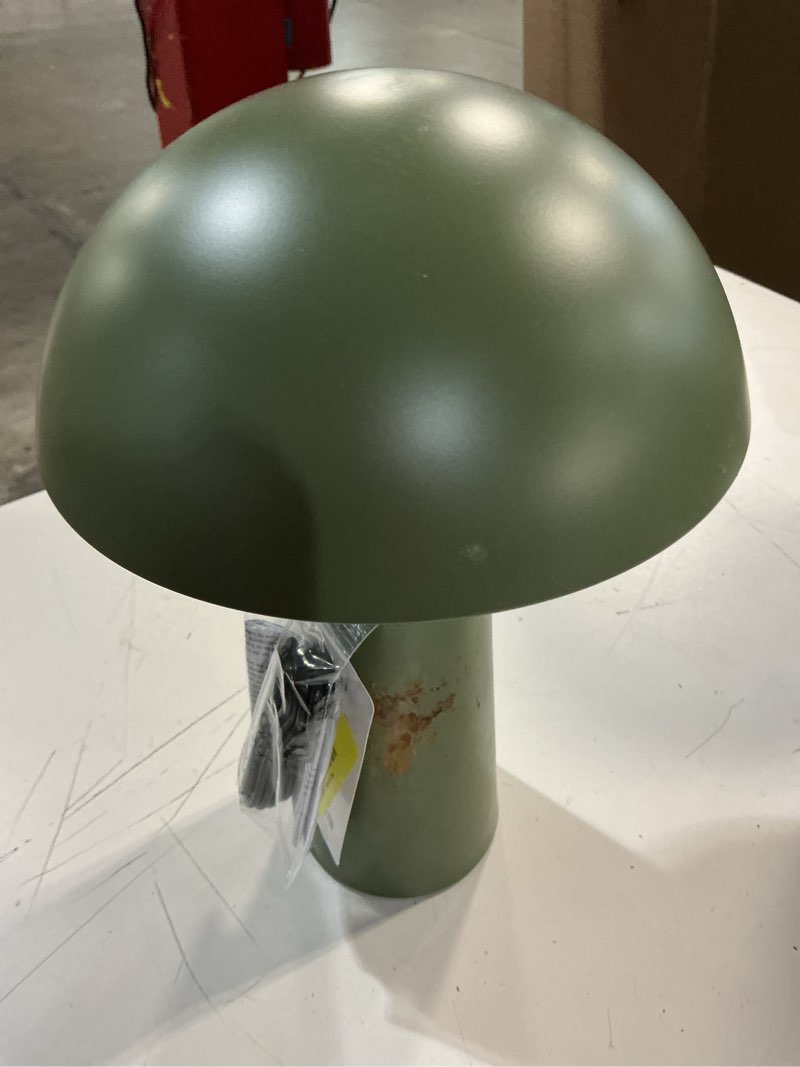 Condition photo showing As Is for better homes & gardens 12" green dome rechargeable led portable lamp with dimmable touch sensor
