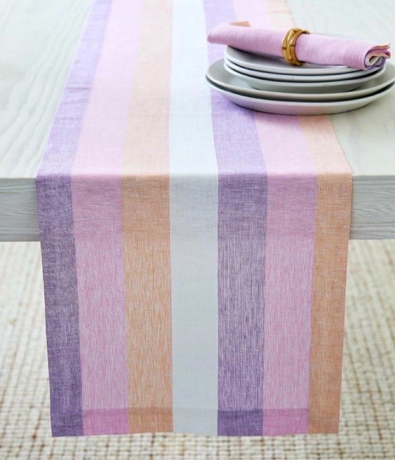 solino home linen table runner 120 inches long - 100% pure linen multicolor gelato stripe farmhouse 