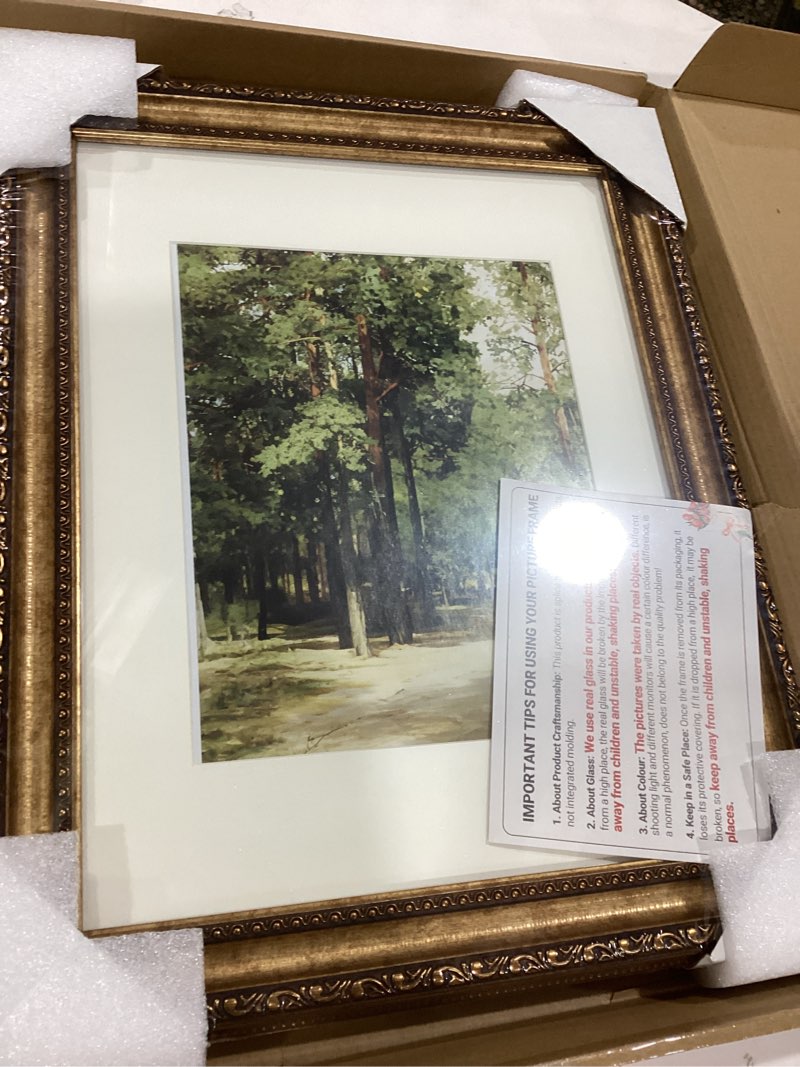 Condition photo showing Good Condition for splinterix 11x14 gold picture frame, ornate vintage picture frames for wall or tabletop display, 11 x 14 photo frame gold with real glass, display poster 8x10 with mat or 11x14 without mat for antique déco