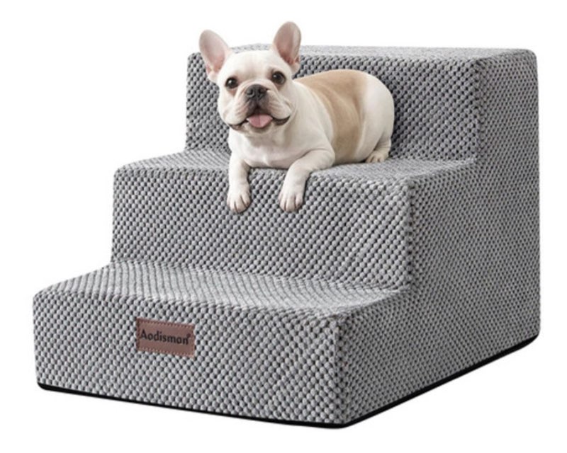 Aodisman Small Dog Staircase, 3 Steps, Non-Slip, Gray