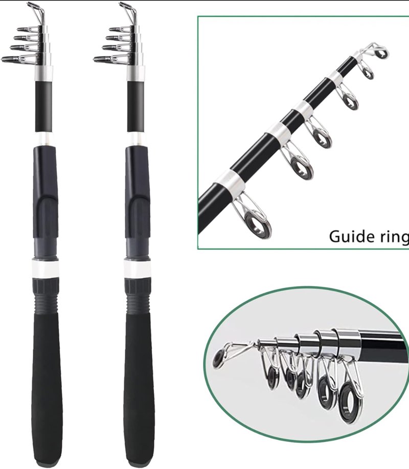 Fishing Pole Combo Set,2.1m/6.89ft 2PCS Collapsible Rods 2PCS Spinning Reels Lures Set Carrier Bag Carbon Fiber Telescopic Fishing Rods Sea Saltwater Freshwater Kit Fishing Rod Reel Combos 2.1M 6.89Ftt