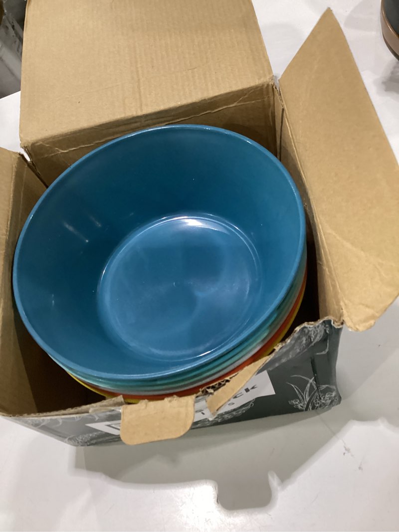 Condition photo showing As Is for homestockplus 50 oz wheat straw bowls set of 6 - unbreakable, stackable & microwave safe, multicolor large cereal bowls for oatmeal, soup, ramen, salad, popcorn, etc. safe for kids & family multicolor 50 oz