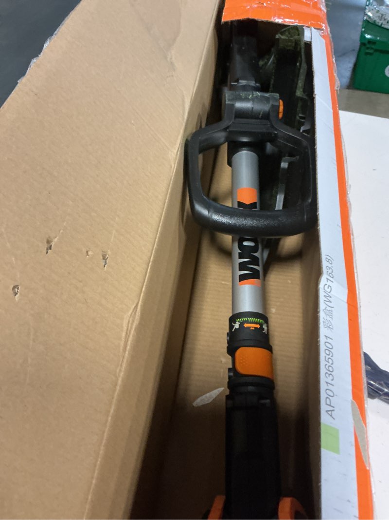 Condition photo showing As Is for worx string trimmer cordless gt3.0 20v powershare 12" edger & weed trimmer (1) battery & charger included wg163.8 12" string timmer