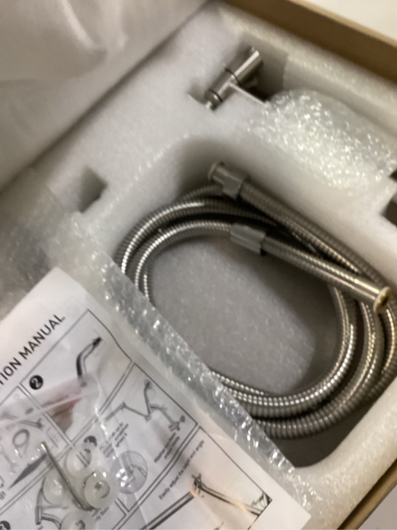 Condition photo showing Good Condition for All Metal 12 Inch Rain Shower Head with Handheld Built-in Power Wash Mode, High Pressure Waterfall Rainfall Square Shower Heads with 16" Adjustable Extension Arm, Dual Showerhead(Brushed Nickel)