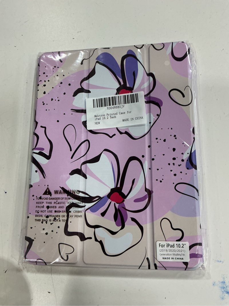 Condition photo showing New/Like New for Mektron Printed Case for iPad 10.2 Inch 2021/2020/2019, for iPad 9th/8th/10th Generation Case, Buit in Pencil Holder with Shockproof Cover Clear Shell + Trifold Stand, Blossom Sakura-purple