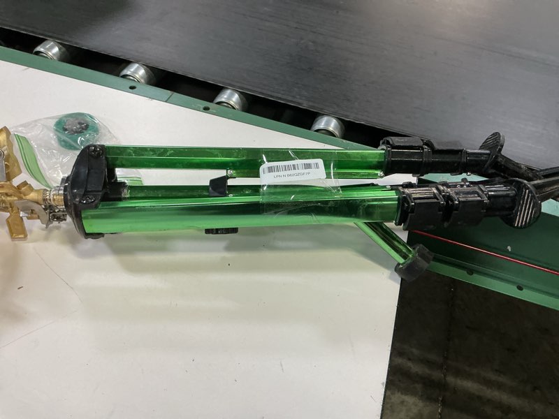 Condition photo showing As Is for triumpeek impact sprinkler on tripod base with stakes, 360 degree large area coverage irrigator with extension legs, adjustable brass sprinkler head nozzle and 3/4" nh inlet hose connection (1)