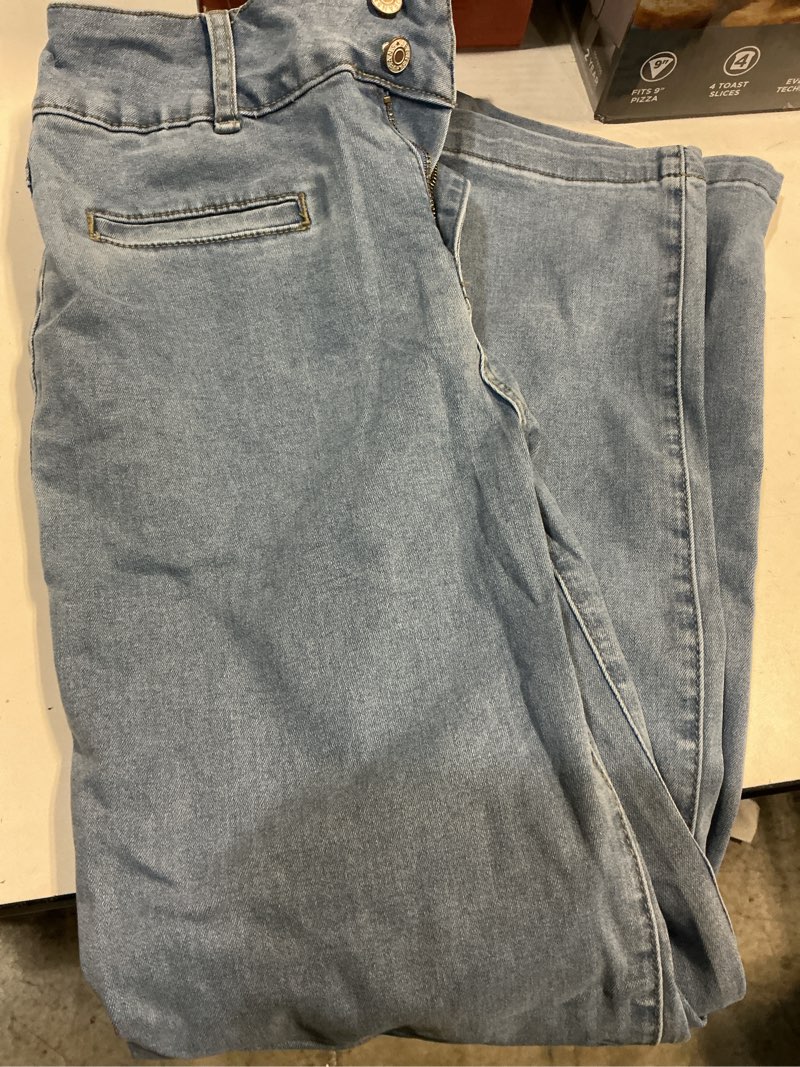 Condition photo showing As Is for ((Size 4))Sidefeel Women's Jeans High Waisted Straight Leg Stretchy Jeans Trendy Loose Wide Leg Zimbaplatinum Denim Pants with Pockets Sky Blue