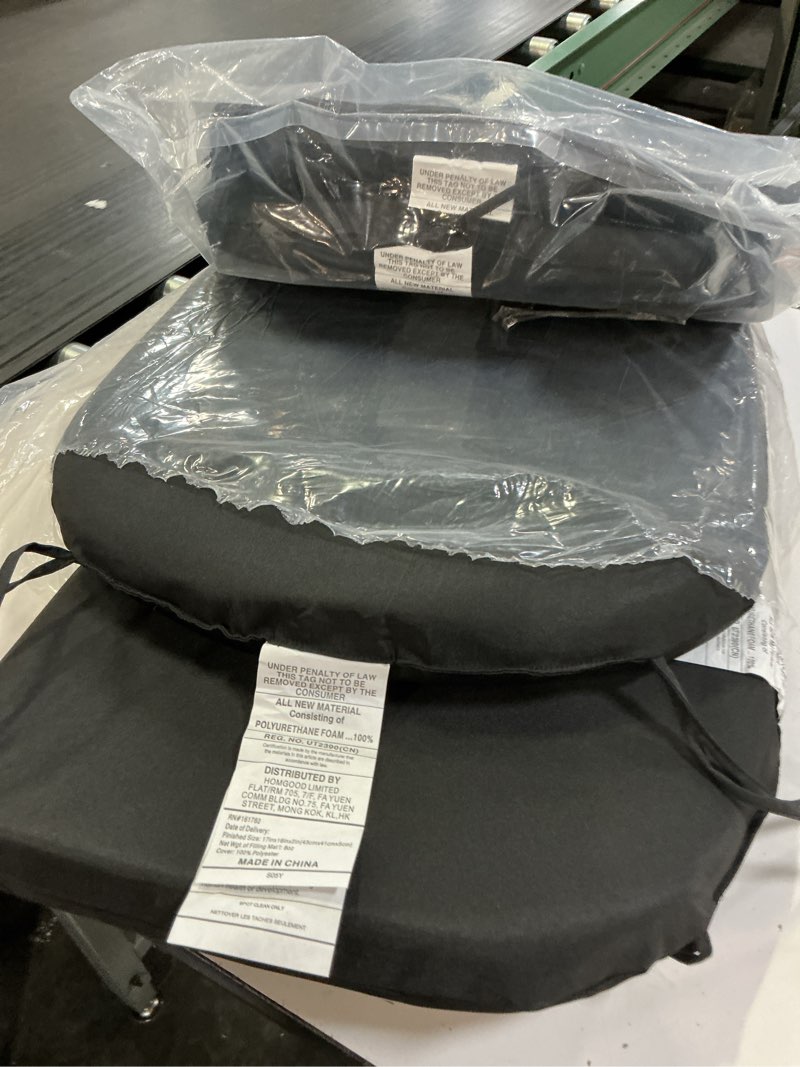 Condition photo showing Good Condition for downluxe outdoor chair cushions set of 4 for patio furniture, water-resistant patio chair cushions with ties, high density foam outdoor seat cushion, 17" x 16" x 2", black black 17x16x2 inch (pack of 4)