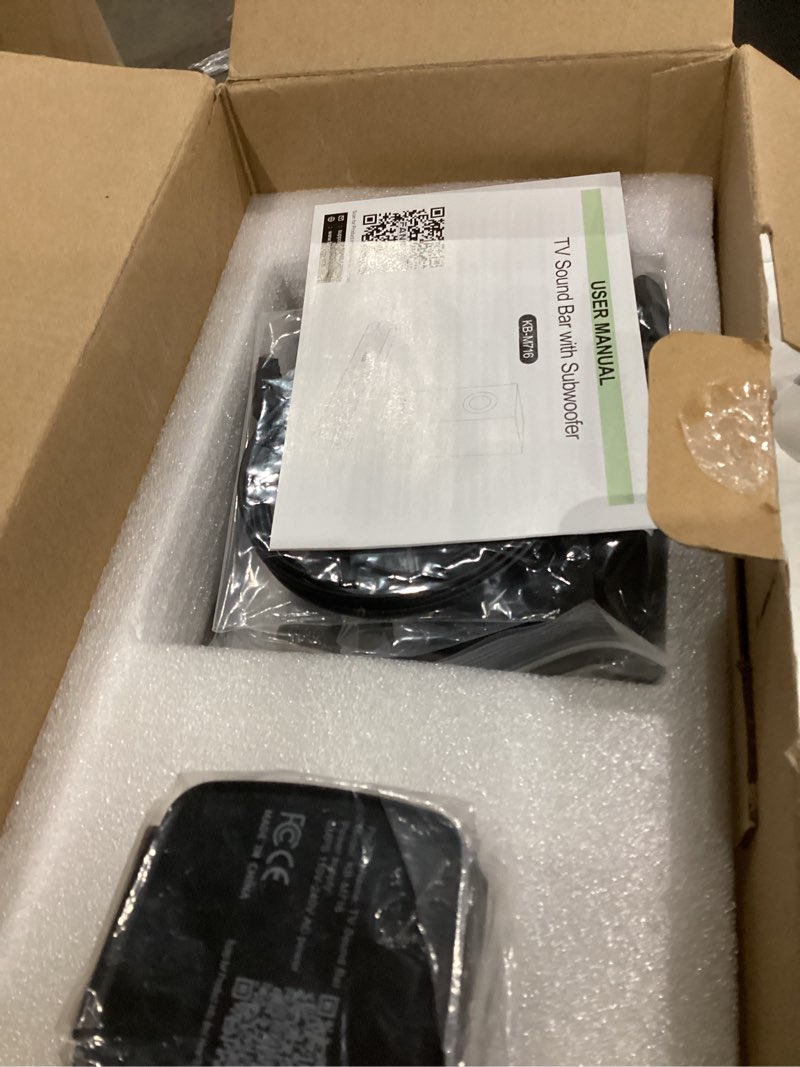 Condition photo showing As Is for Home Theater Sound Bar Subwoofer, Sound Bar Bluetooth Surround Speakers, TV Speakers Sound Bars Bluetooth Hdmi(ARC) Optical Coaxial AUX USB 2.1ch Home Audio Sound System TV PC Wall Mount, Black