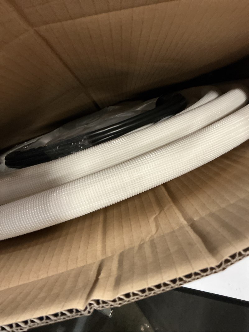 Condition photo showing Good Condition for taurox 50ft mini split line set 1/4" & 3/8" o.d copper pipes tubing and 3/8" white thickened pe insulation coil, for mini split air conditioning or heating pump equipment and hvac with flared nuts. 50ft (1/4+3/8) with wire