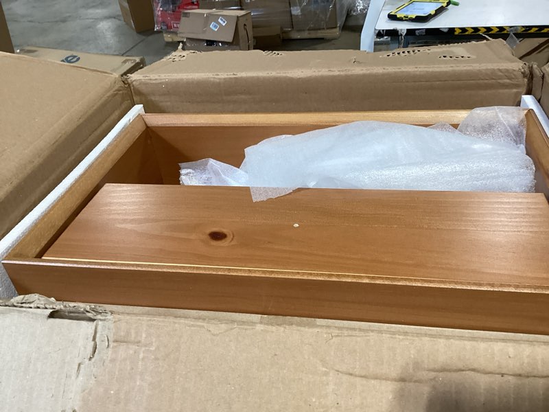Condition photo showing New/Like New for walker edison mid century modern wood nightstand side table bedroom storage drawer and shelf bedside end table, 1 drawer, caramel caramel 1-drawer