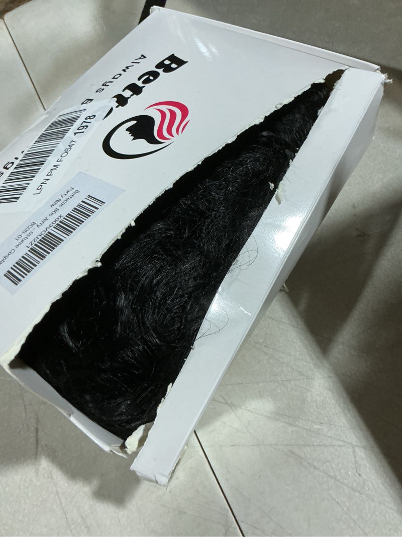 Condition photo showing Good Condition for 80s Short Black Curly Wig for Men with Mustache Glasses and Chain 70s Mullet Wig with Curl for Rocker Halloween Costume Cosplay