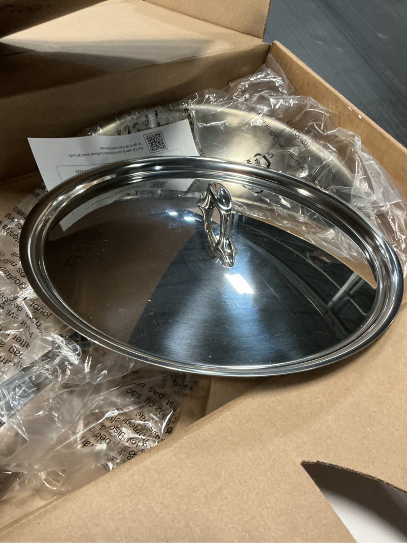 Condition photo showing Good Condition for all-clad d3 12" stainless steel frying pan w/lid, 3-ply stainless steel pan, induction, oven broiler safe 600f skillet, professional cookware, silver silver 12 inch with lid
