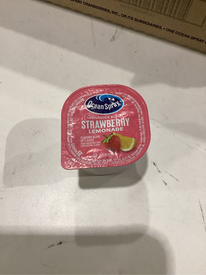 Condition photo showing As Is for bb 04april2026 ocean spray® 100% strawberry lemonade juice drink, 4 fl oz cup, 48 count strawberry lemonade 4 fl oz (pack of 48)