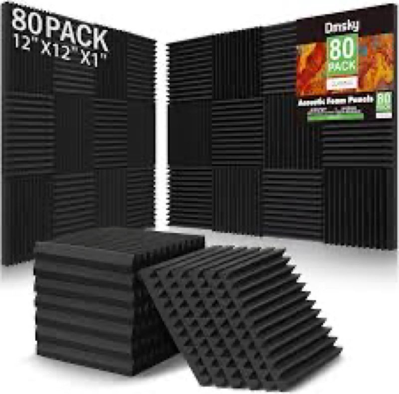 Focusound 80 Pack Sound Proof Foam Panels, 1" x 12" x 12" Acoustic Foam Panels for Wall High Density