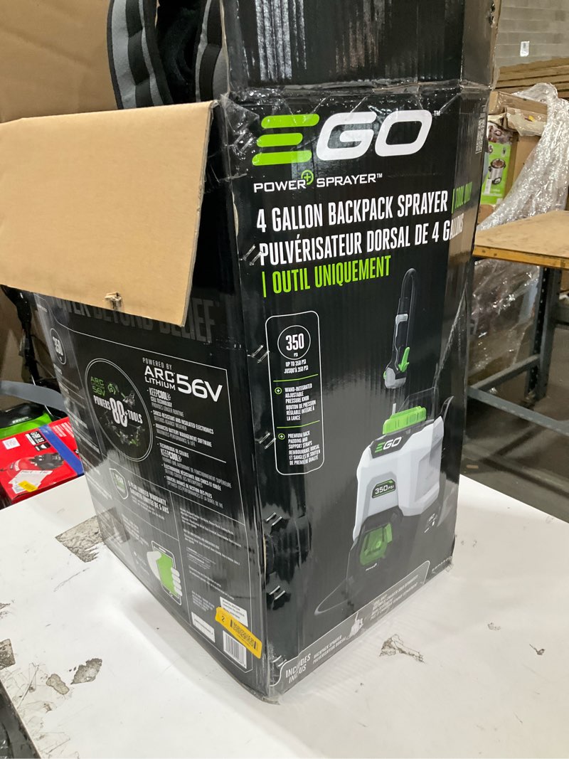 Condition photo showing As Is for ego power+ 4 gallon, backpack sprayer for lawn and garden, electric pump, battery and charger not included - bsp3500