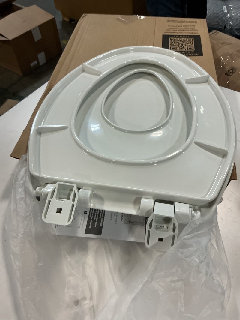 Condition photo showing As Is for Little2Big Toilet Seat with Built-In Toddler Potty Training Seat, Slow Close, Easy to Install, Made in USA, ELONGATED, White