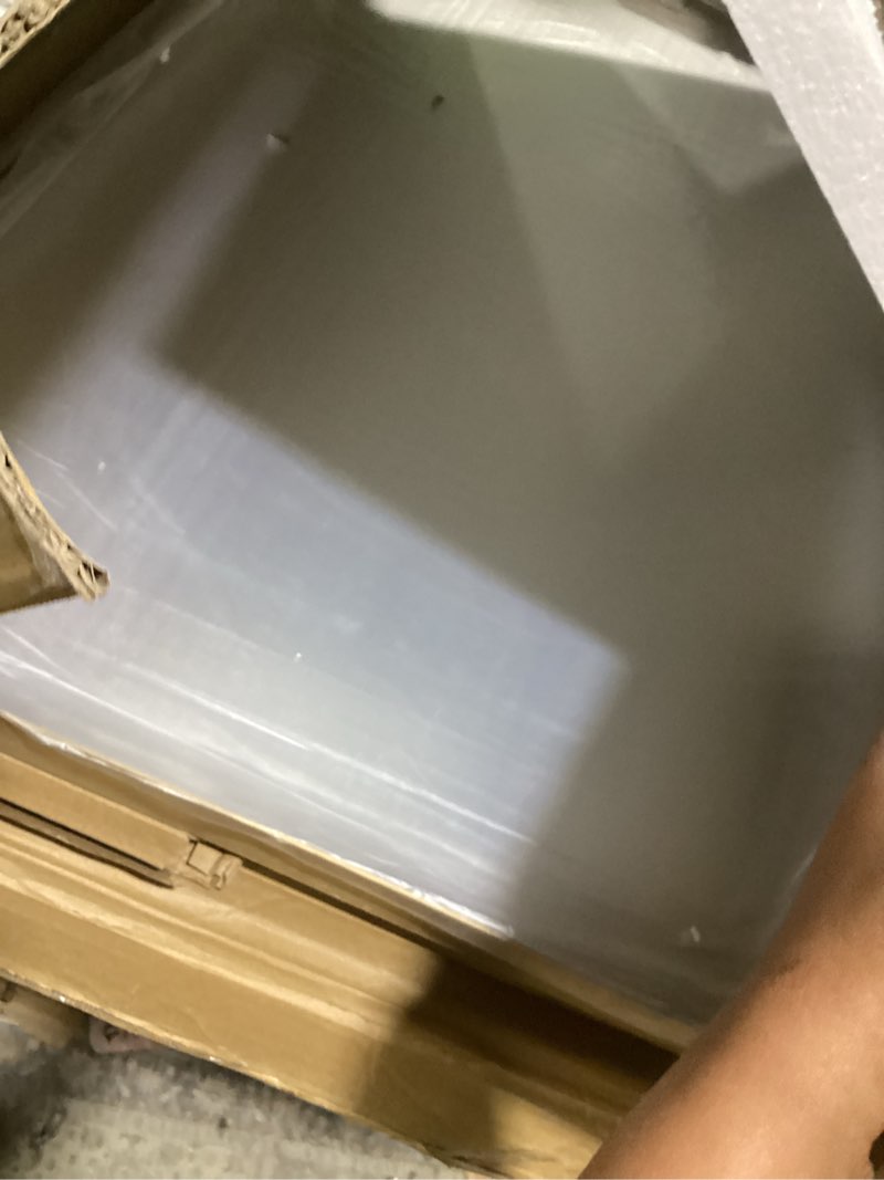 Condition photo showing Good Condition for loaao 22”x30” gold bathroom mirror, rounded rectangle gold frame mirror, brushed gold bathroom vanity mirror wall-mounted, anti-rust, hangs horizontally or vertically gold 22"l x 30"w