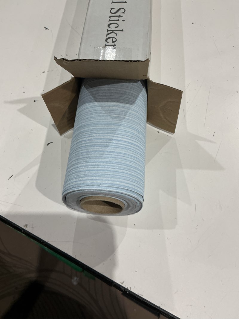 Condition photo showing Good Condition for light blue faux grasscloth wallpaper peel and stick linen textured 24"x394" upgraded thick self-adhesive waterproof neutral decorative contact paper vinyl film roll for wall bedroom kitchen 23.6" x 393" light blue